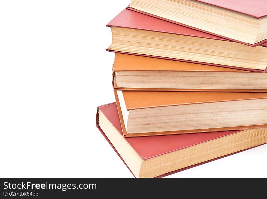 Pile of books on white