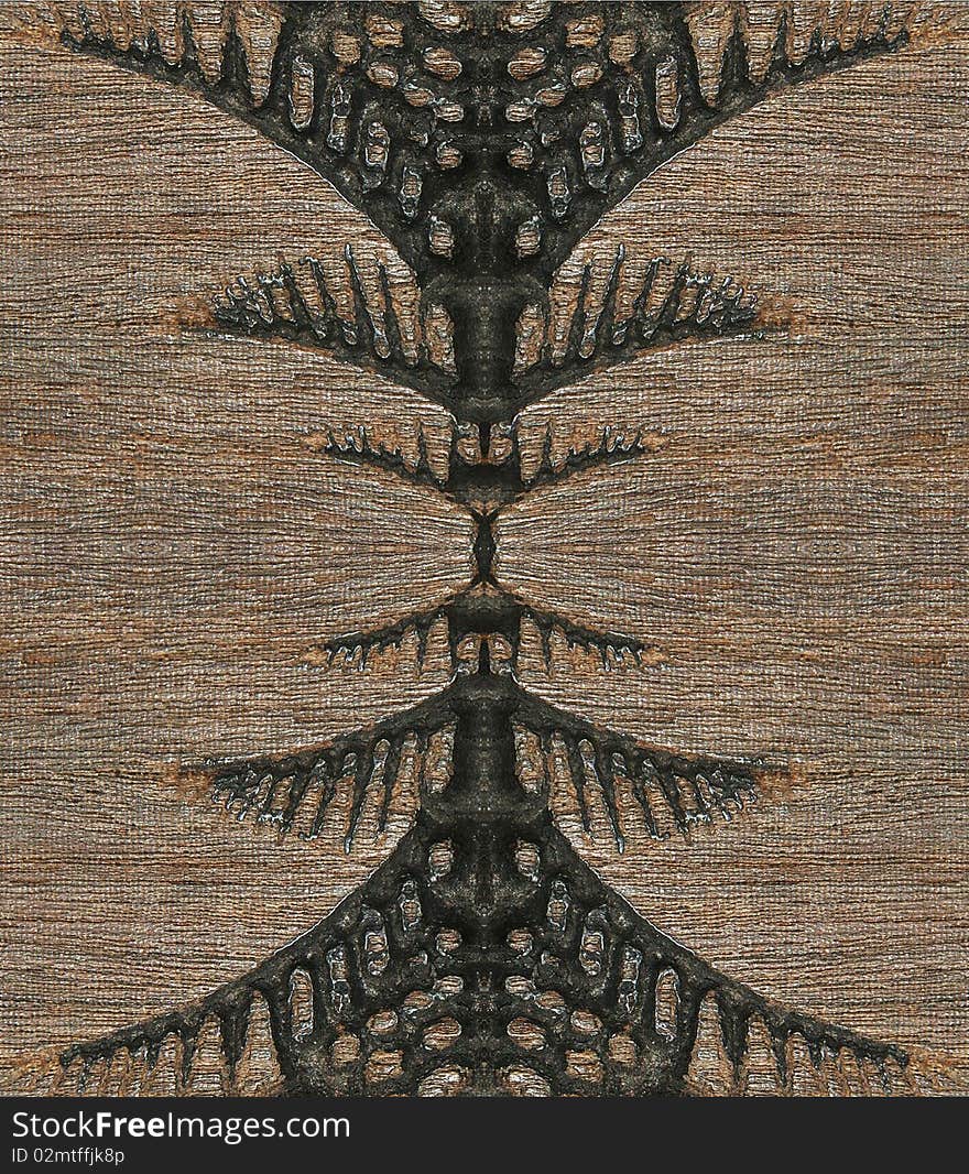 Mirror image of plants pattern wood carving stained in black ink. Mirror image of plants pattern wood carving stained in black ink.