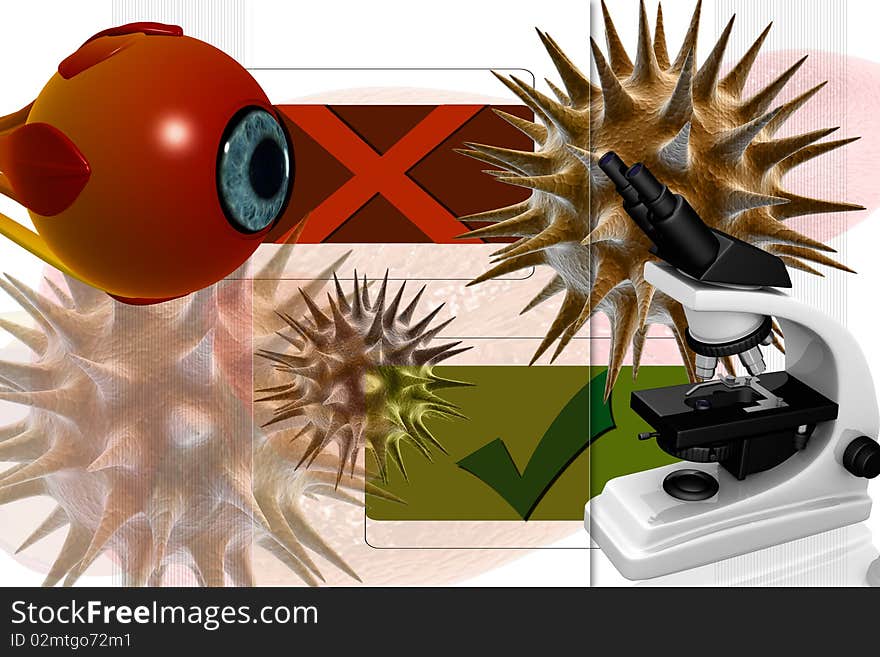 Eye,virus and microscope on digital background