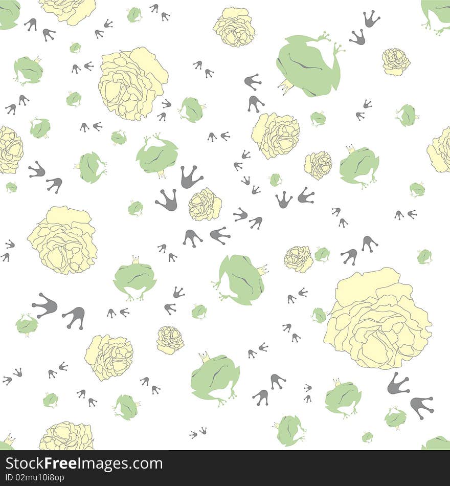 Seamless pattern of frog with a rose