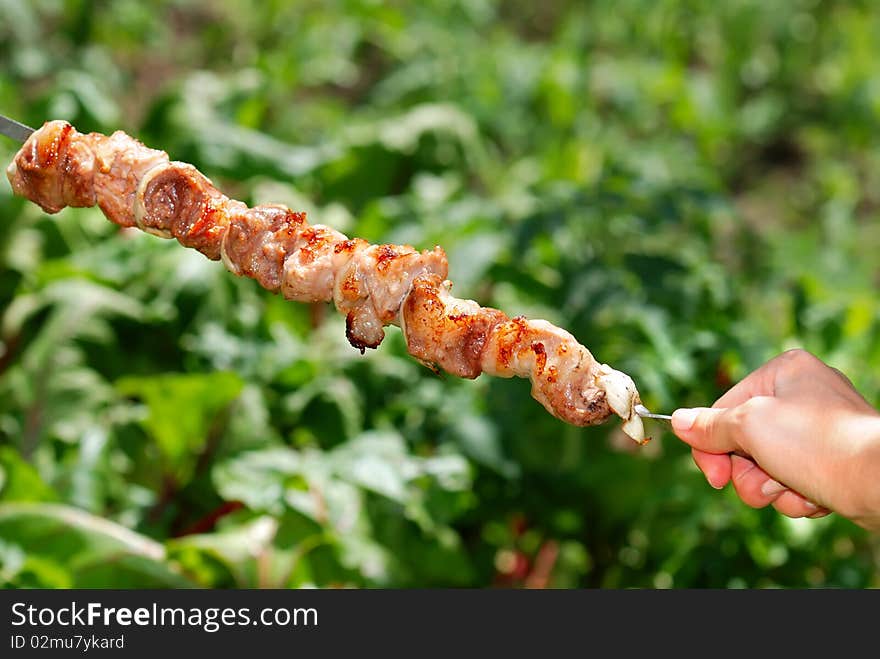 Meat slices prepare on fire