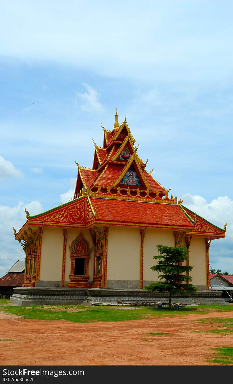 Thai Temple in Roi Et province with clear blue day