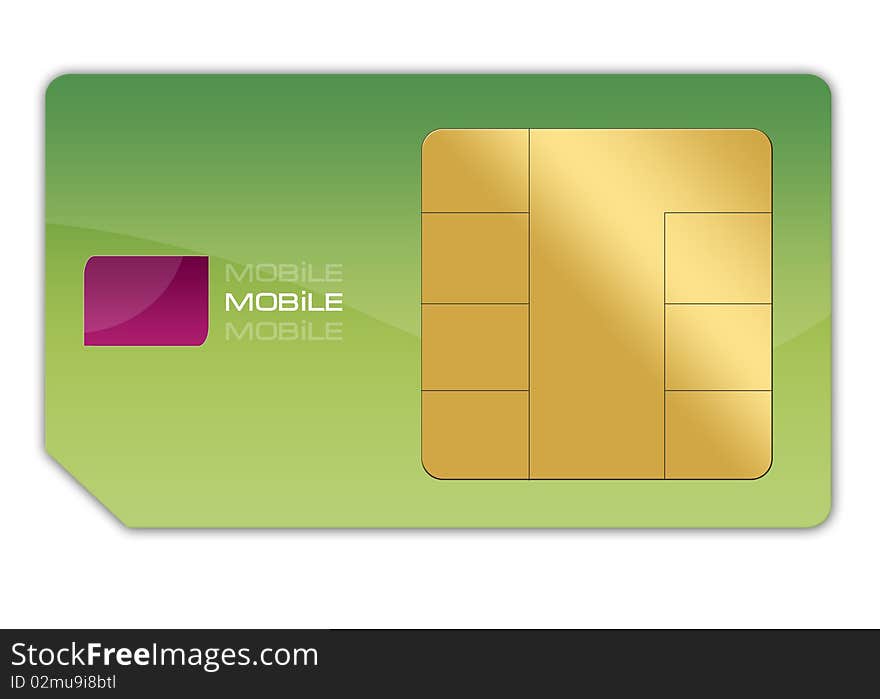 Green sim-card isolated with white background