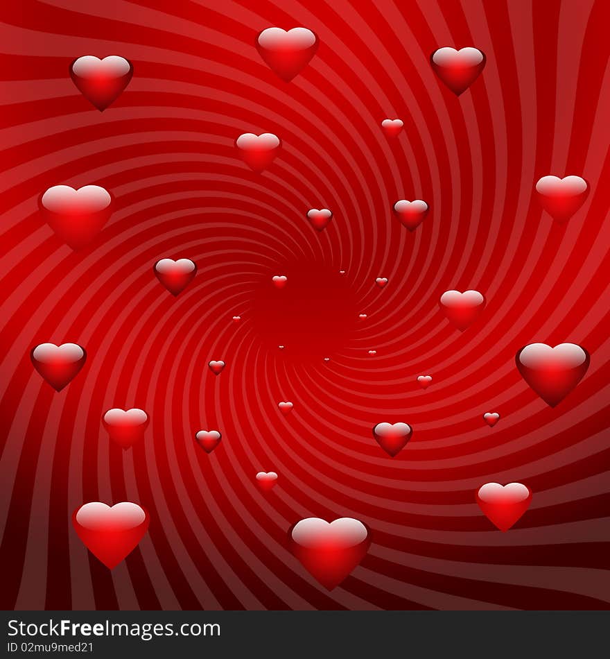 Wallpaper with red hearts on red background