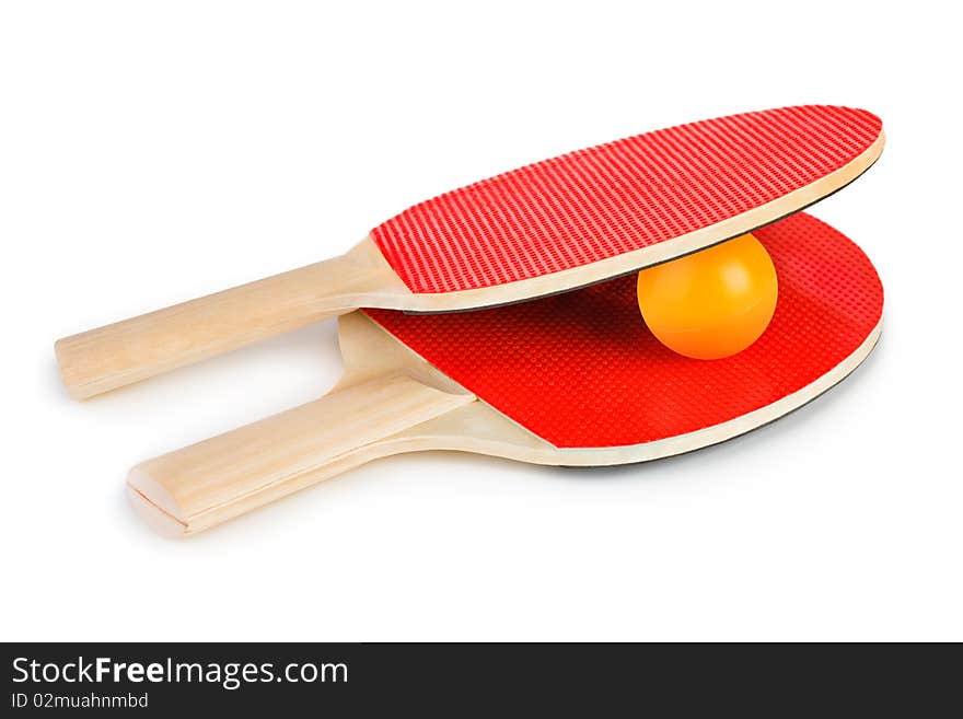 Tennis racket and ball isolated on white background