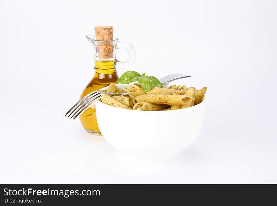 Penne with pesto and olive oil