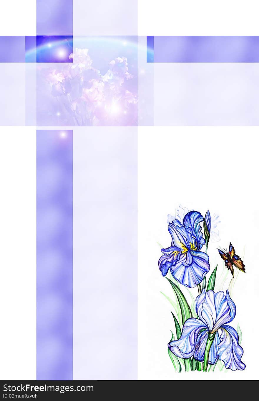 Iris Flowers And Butterfly