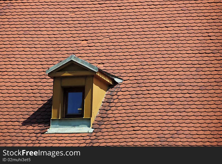 Tiles roof with an attic, prague. Tiles roof with an attic, prague