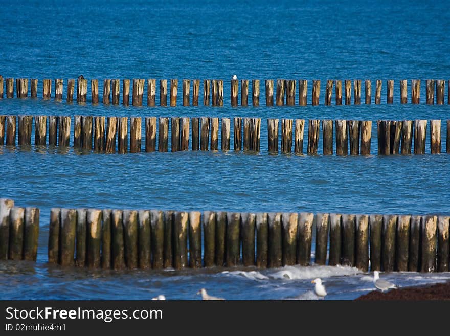 Wellenbrecher on the beach of the Baltic Sea. Wellenbrecher on the beach of the Baltic Sea