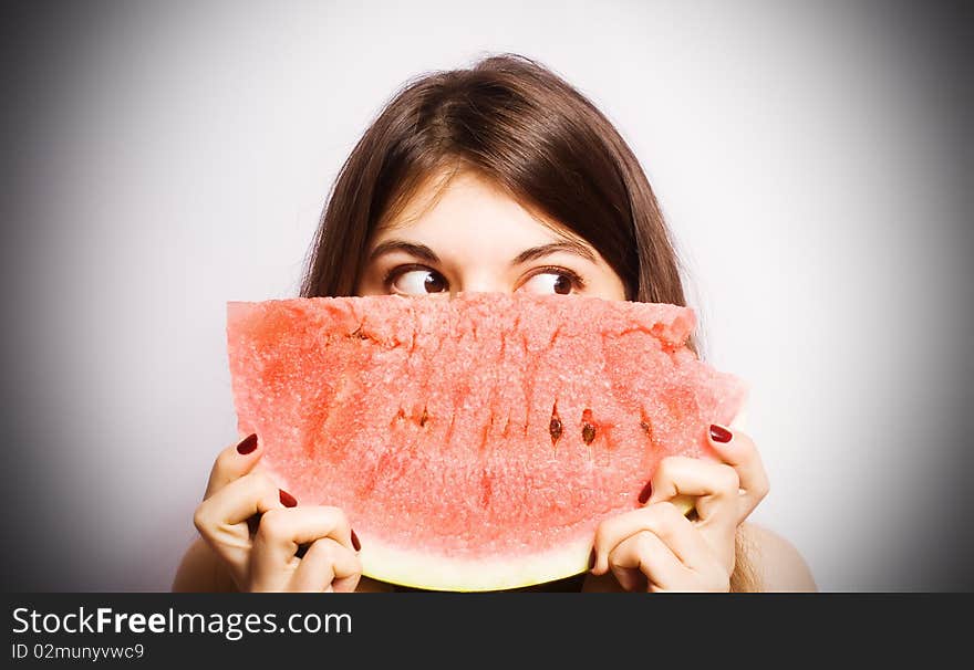 Girl With A Segment Of A Ripe Water-melon.