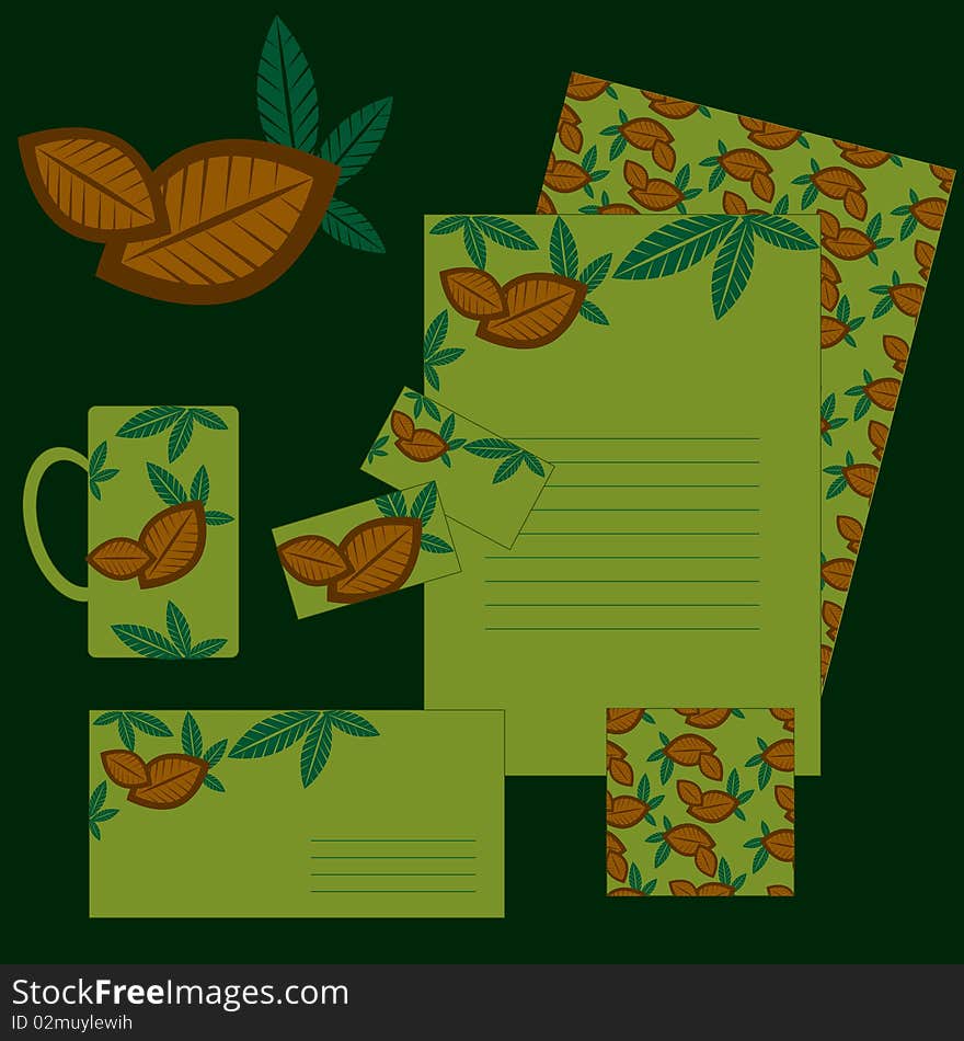 Vector Set Of Green Templates With Coffee Beans