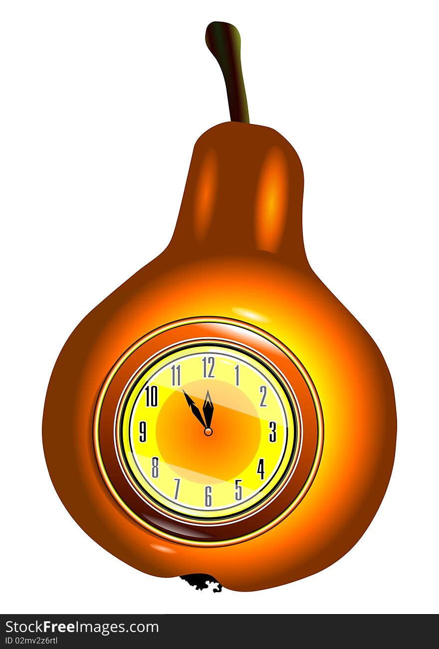 Button In The Form Of An Orange Pear With Clock Ve