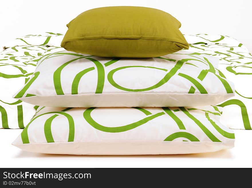 Green bed spreads with soft pillows. Green bed spreads with soft pillows.