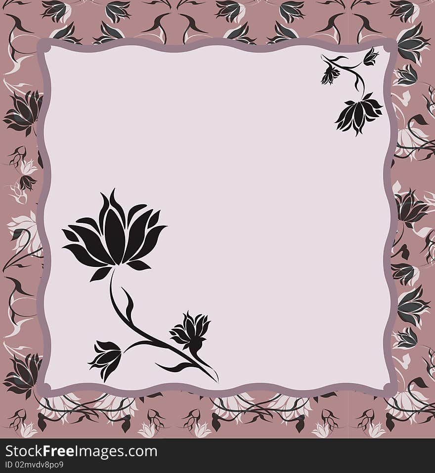 Light brown floral frame with white and black flowers. Light brown floral frame with white and black flowers.