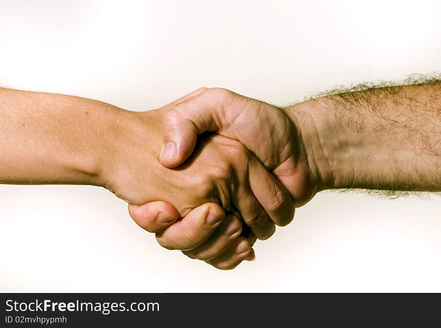 Hands shaking isolated on white screen