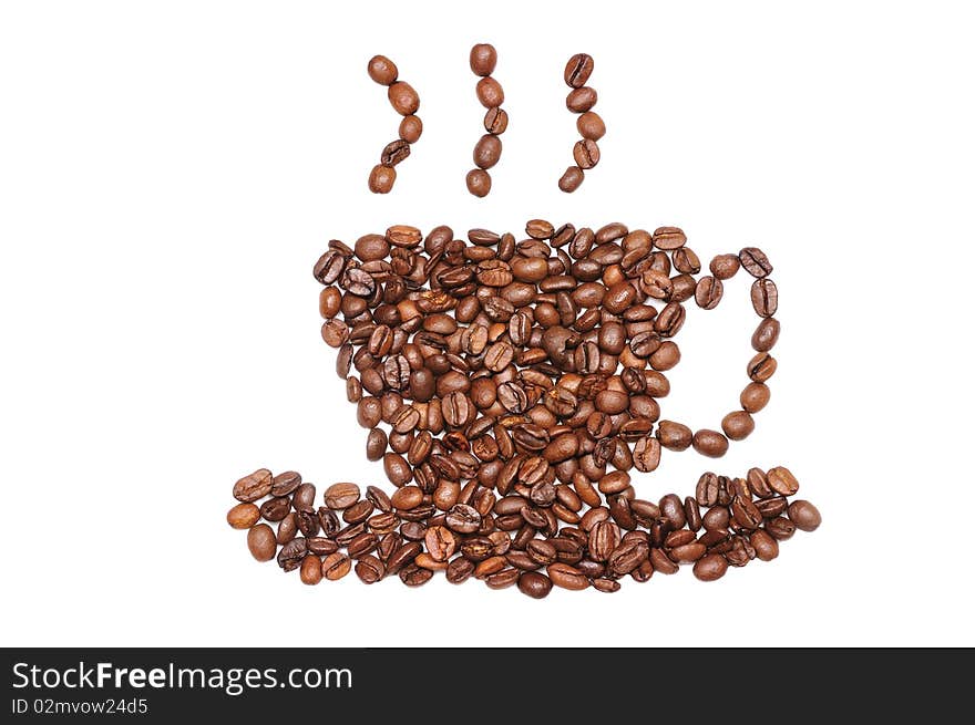 Isolated cup of brown roasted coffee beans. Isolated cup of brown roasted coffee beans