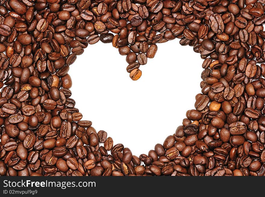 White image of heart in coffee beans