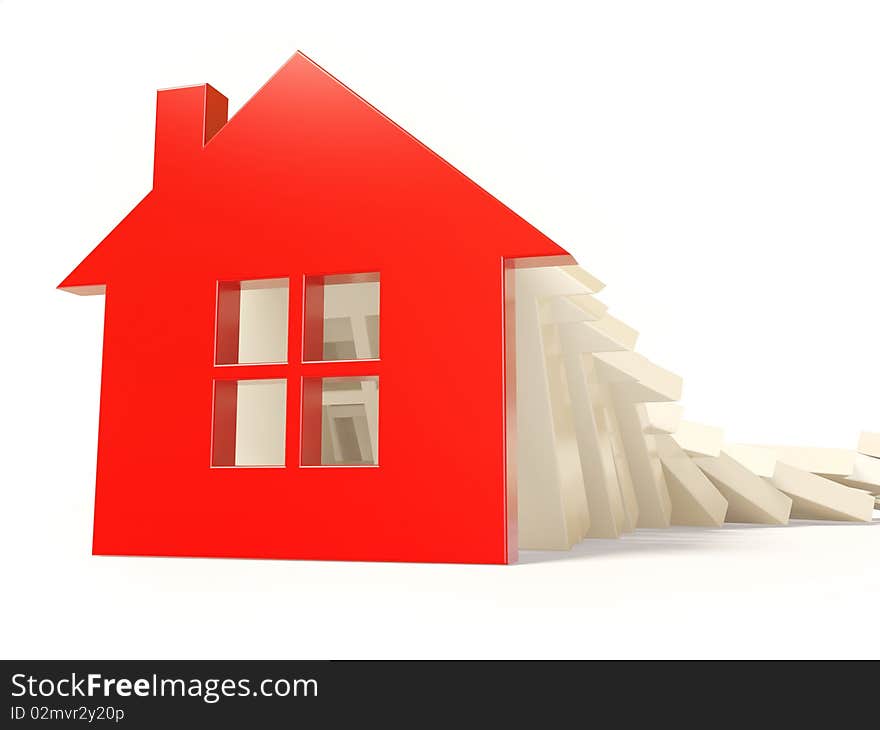 Red house on white background isolated