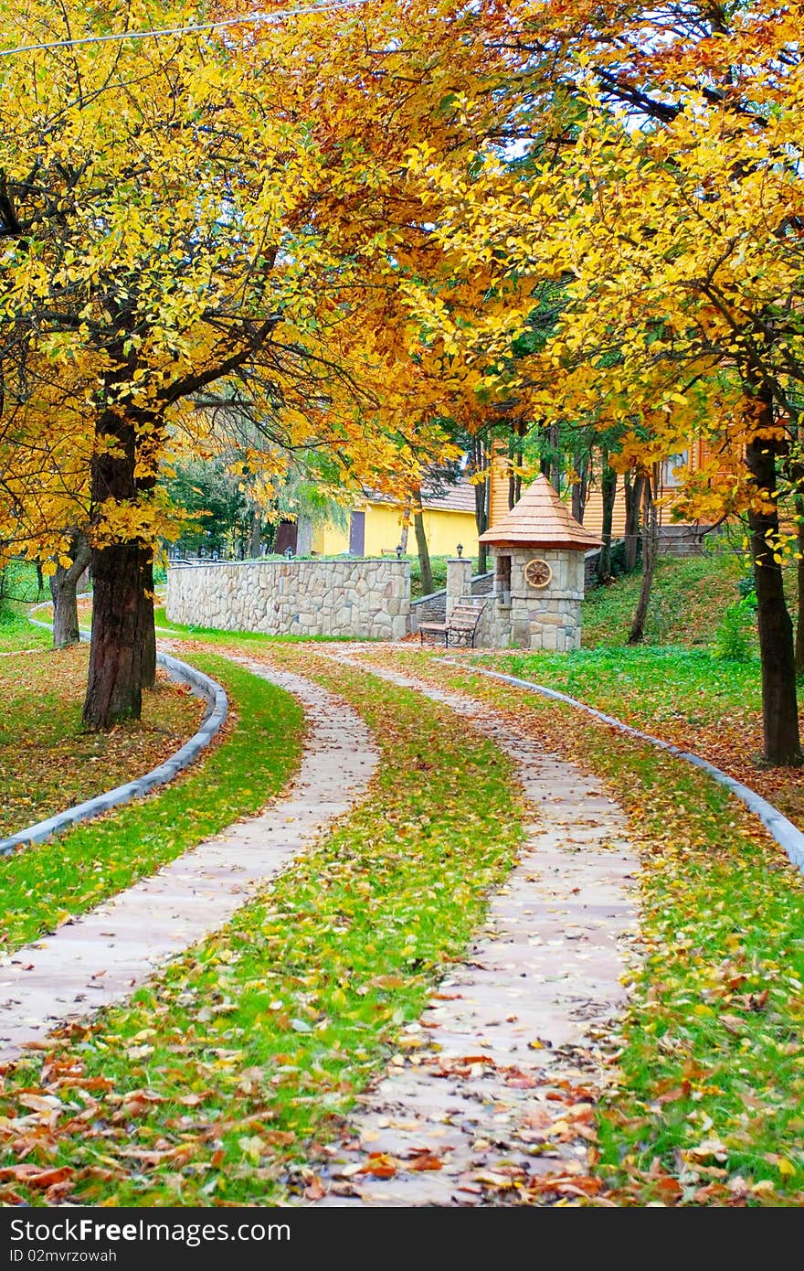 Calm park with autumn color trees. Calm park with autumn color trees