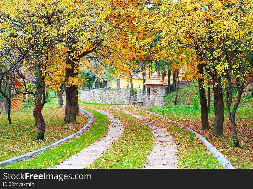 Calm park with autumn color trees. Calm park with autumn color trees