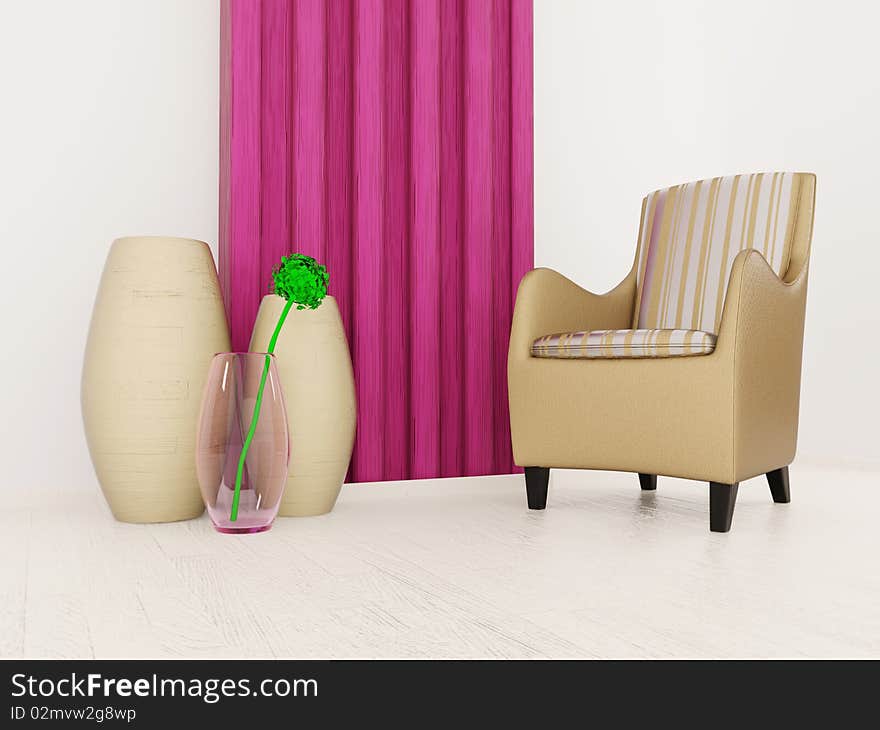 Furniture composition with armchair in white room. Furniture composition with armchair in white room