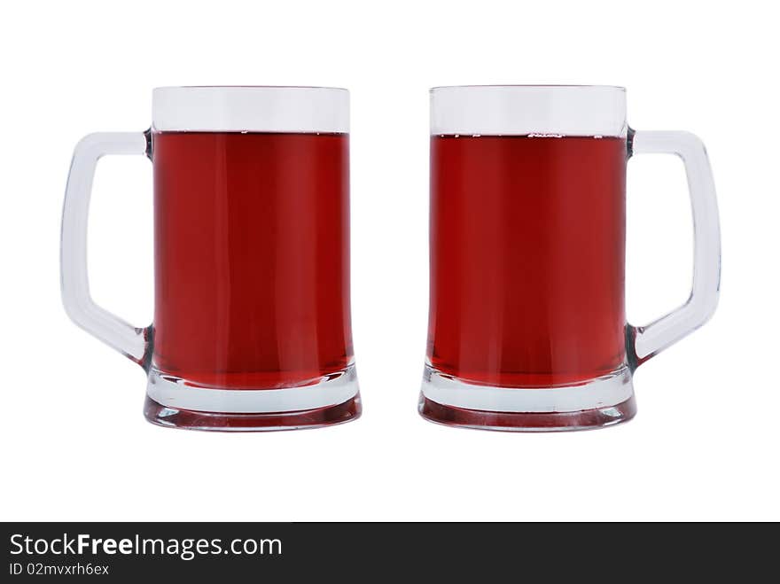 Two glasses of cold karkade on a white background. Two glasses of cold karkade on a white background