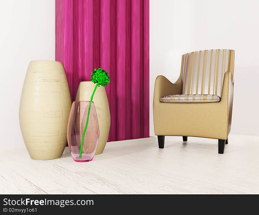 Furniture composition with armchair in white room. Furniture composition with armchair in white room