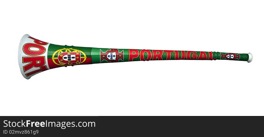 A Vuvuzela in the colours of Portugal.  Vuvuzela a cultural mass produced trumpet of South Africa.  This one was made for the Soccer World Cup 2010. A Vuvuzela in the colours of Portugal.  Vuvuzela a cultural mass produced trumpet of South Africa.  This one was made for the Soccer World Cup 2010.