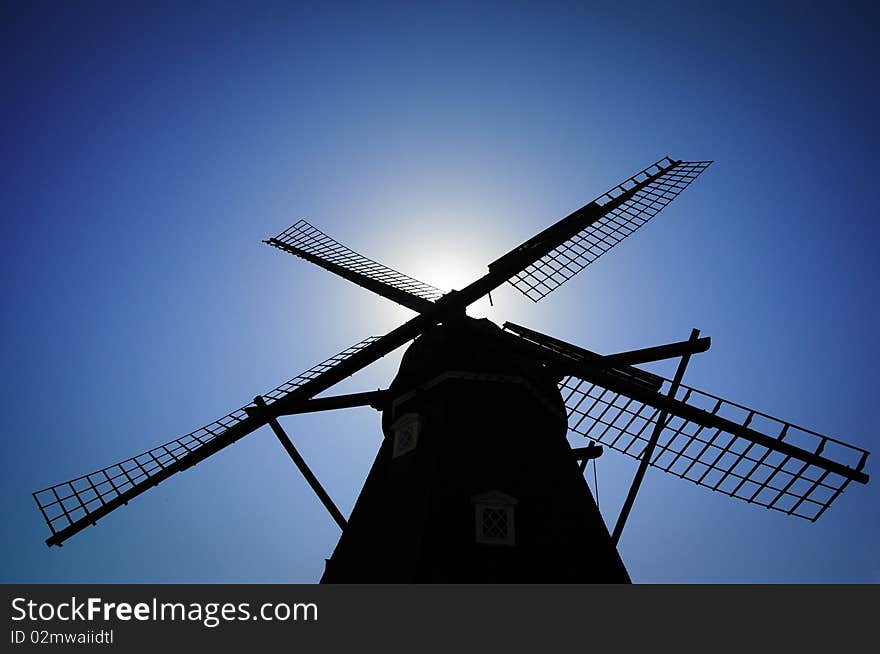 Silhouette of the old Danish mill. Silhouette of the old Danish mill