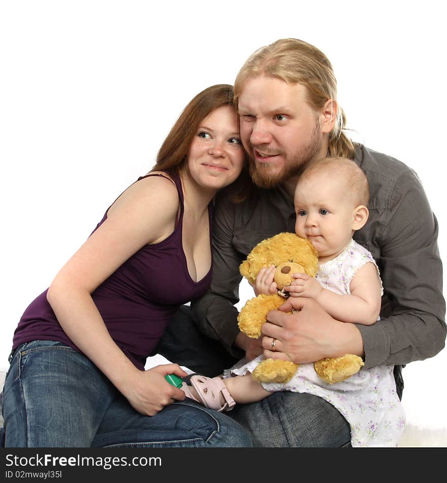 Happy family: child, mother and father