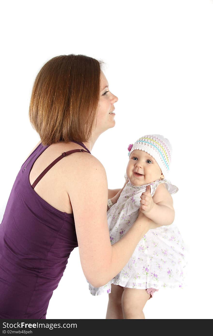 Childhood. Cute baby 8 month with mother. 8 months. Series