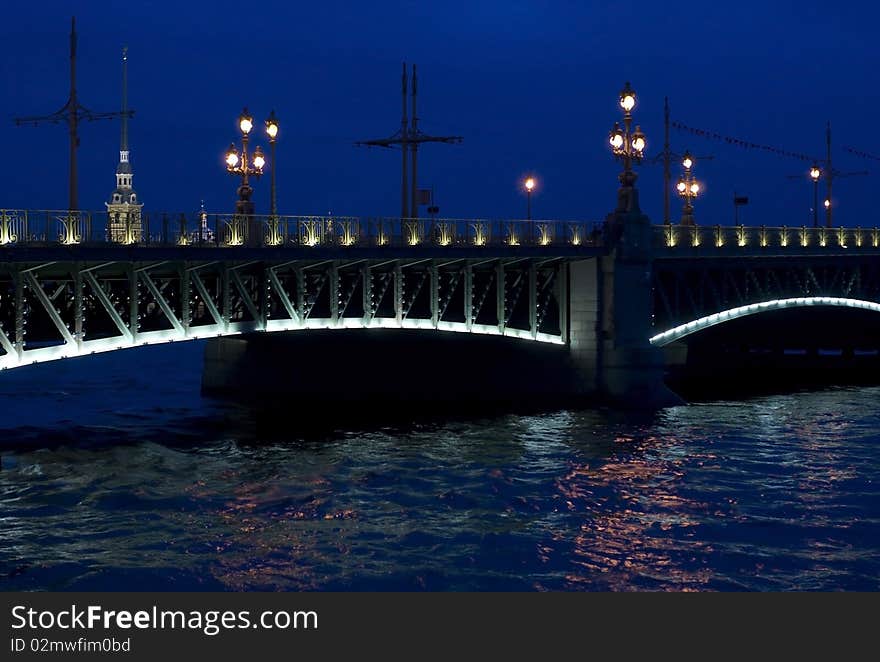 St. Petersburg, Russia. Troitskij Bridge in a white night. St. Petersburg, Russia. Troitskij Bridge in a white night