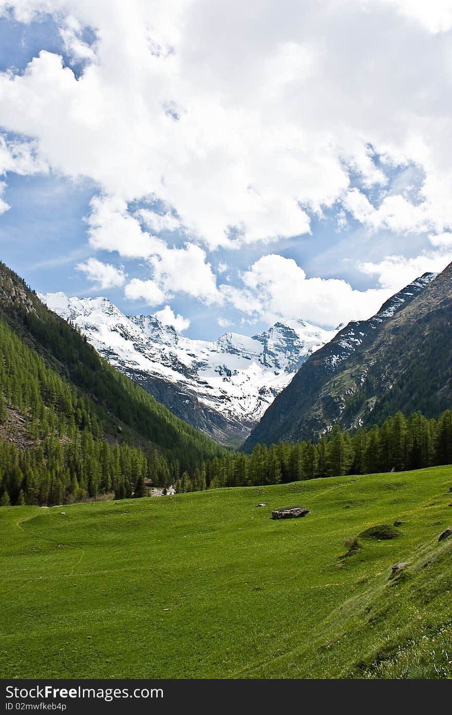 Gran Paradiso Park, Italy. Beautiful alpine panorama close to Cogne town.