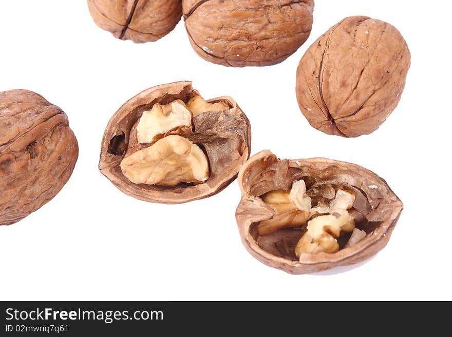 Close-up walnut on a white background