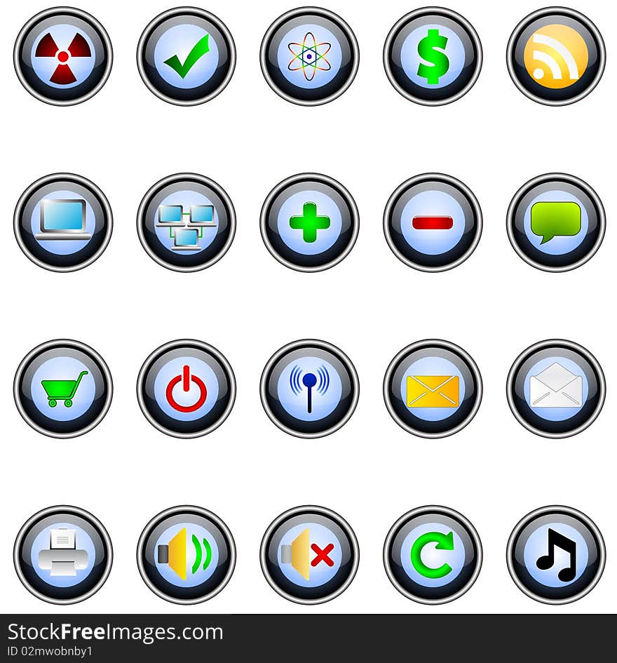 Illustration of different glass buttons over white background