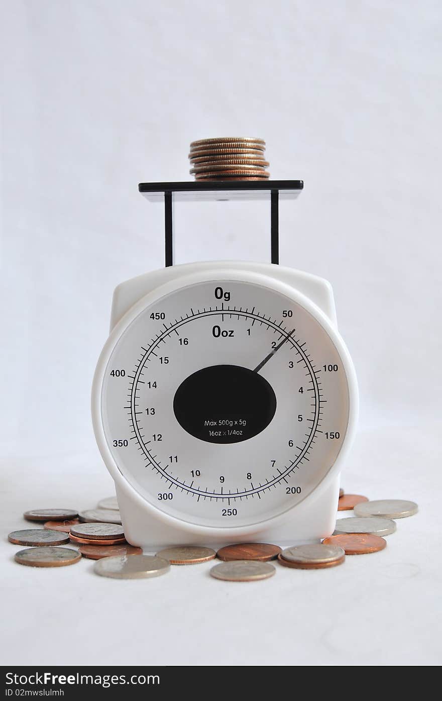 Coins on a weight scale