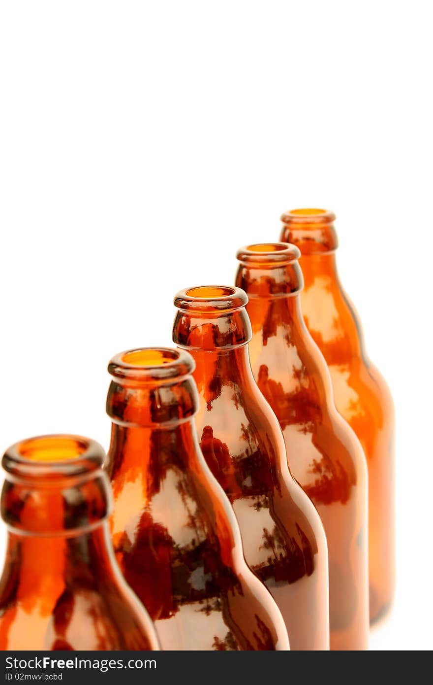 Beer bottles isolated on white background.