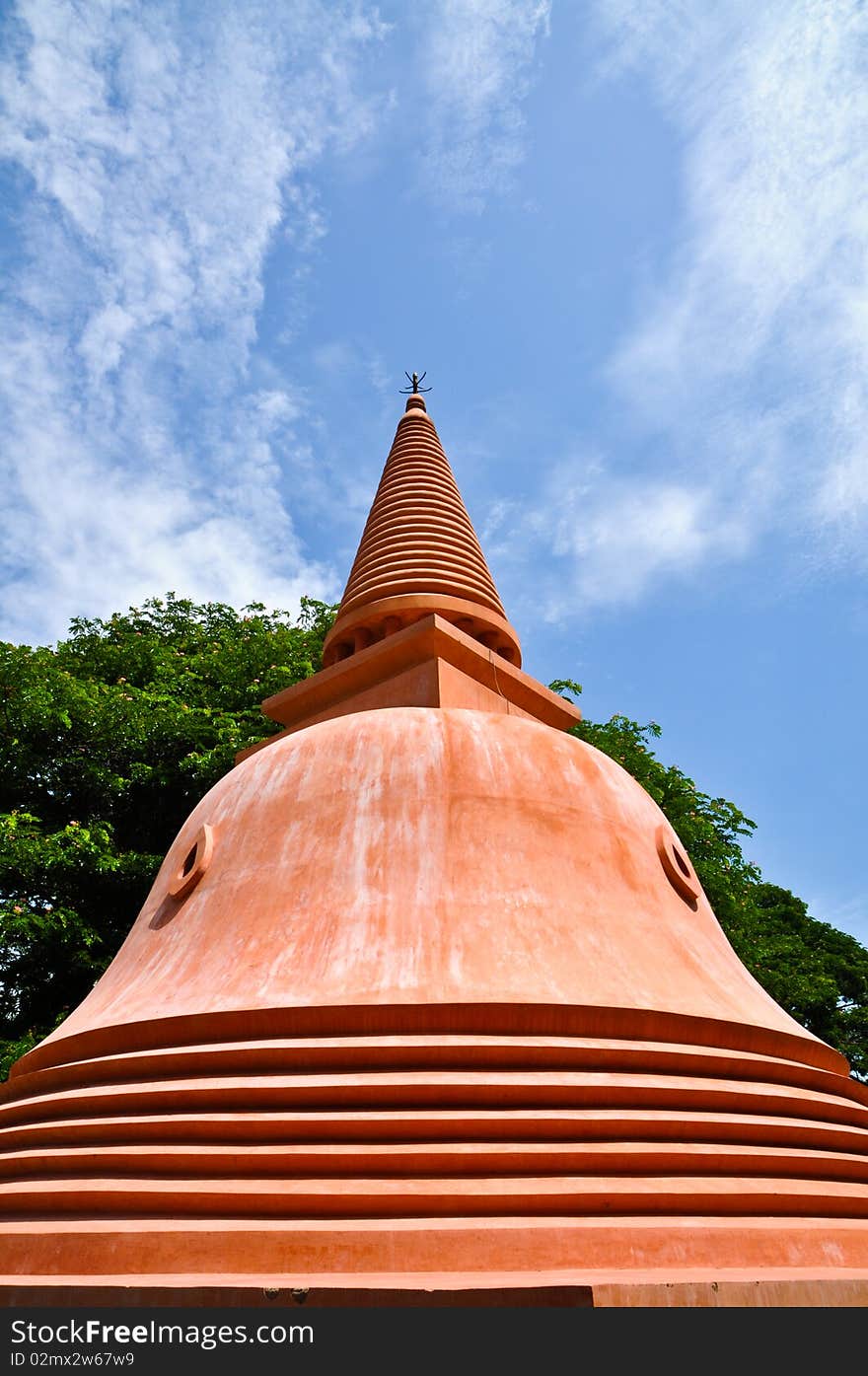 Buddhist stupa with blue sky