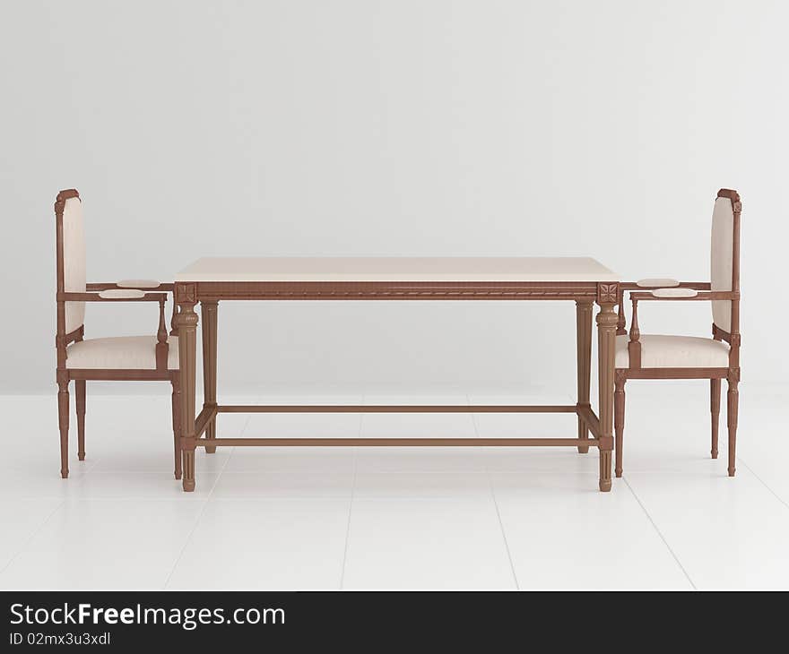 Classic Dining Table And Two Classic Chairs