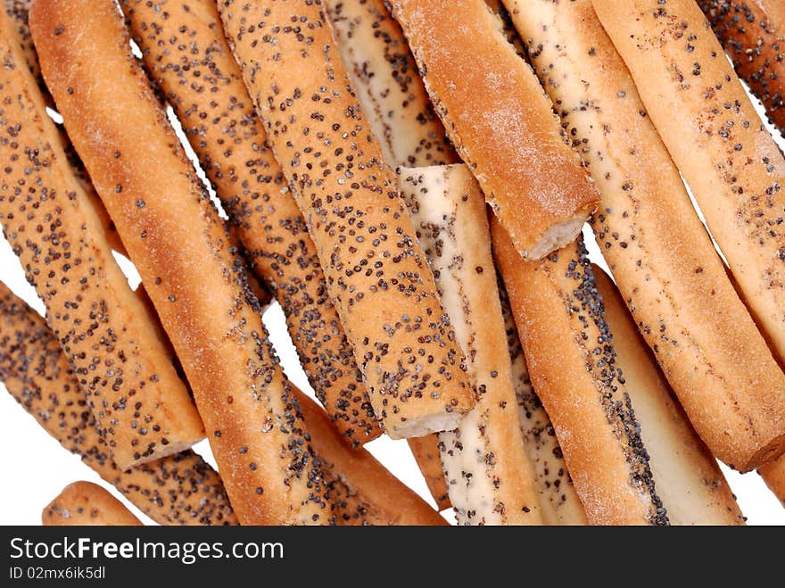 Salted breadsticks with poppy seed isolated