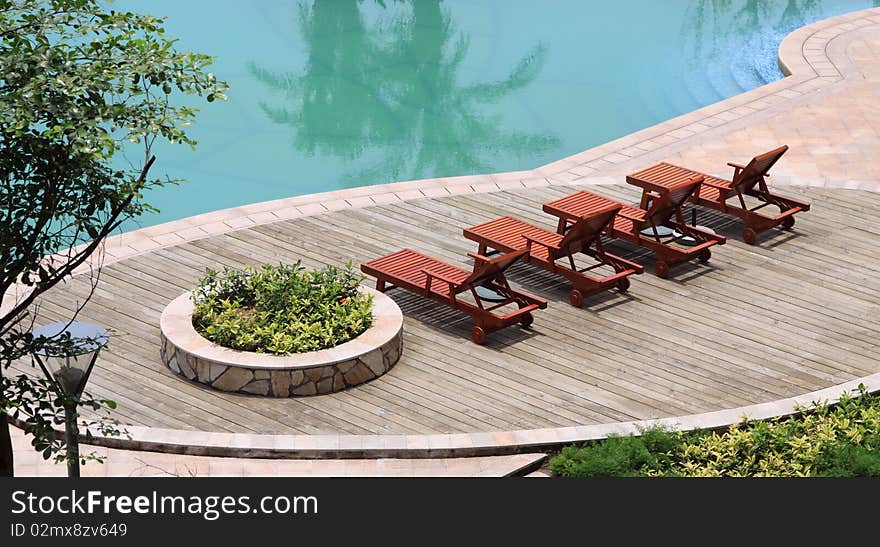 Aerial shot of a quiet swimming pool side