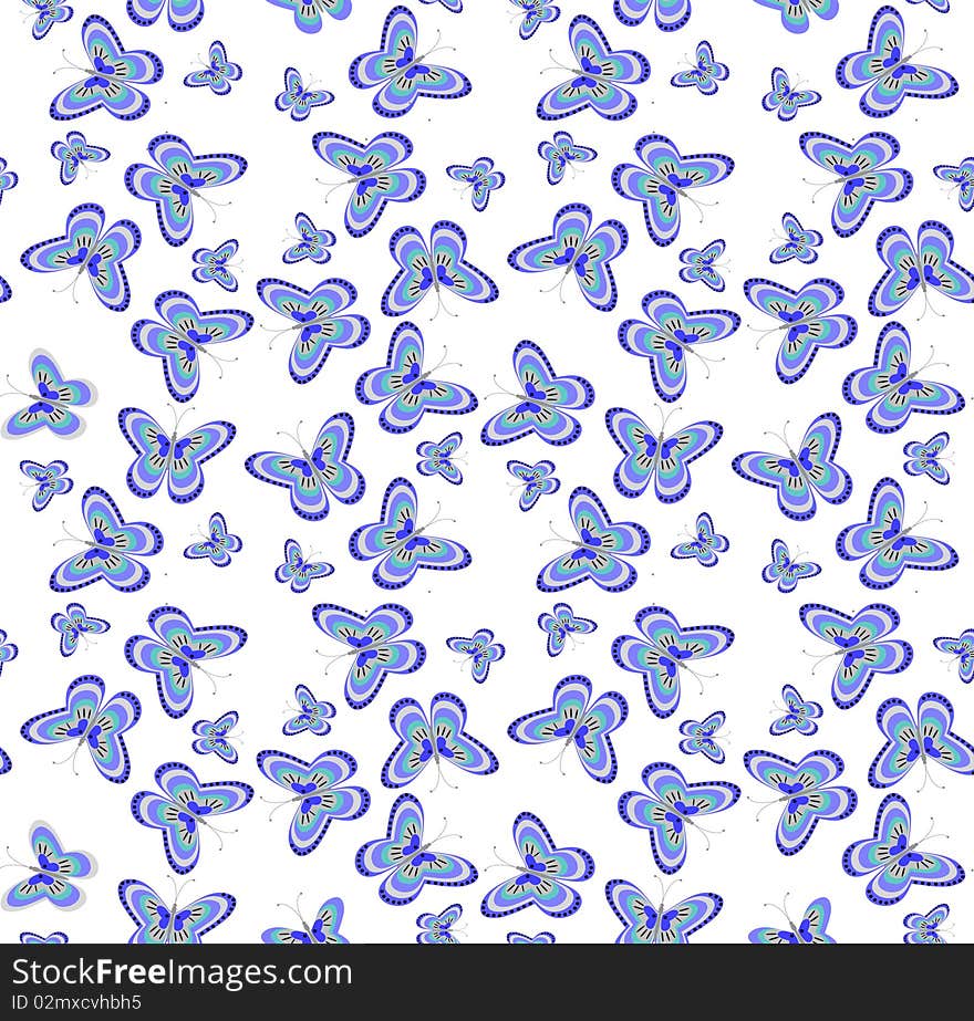 Blue butterflies on a white background. Vector illustration