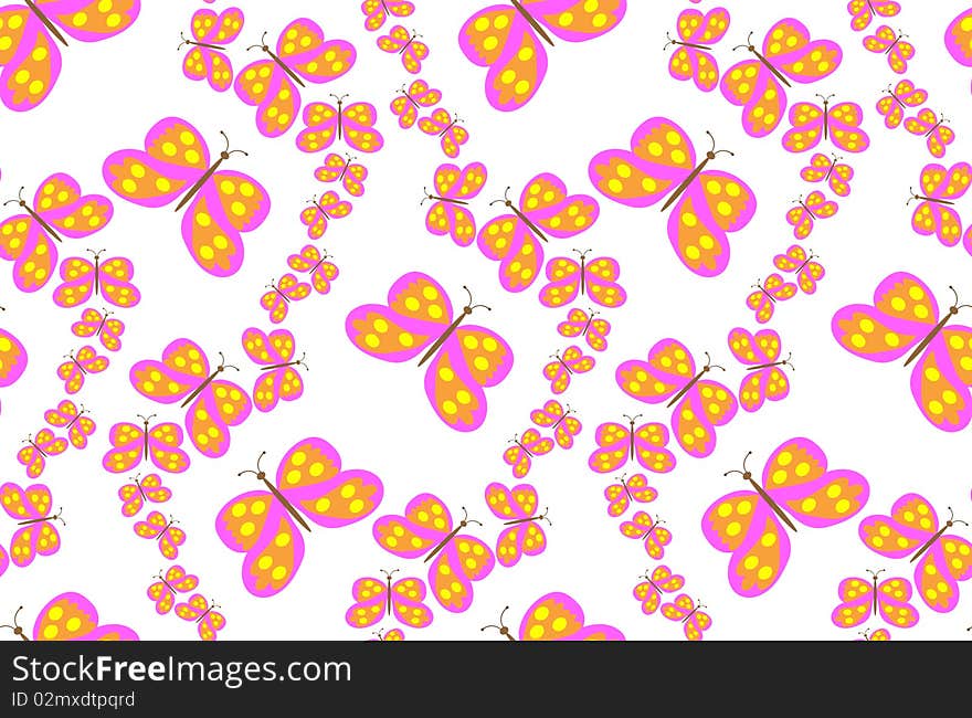 Pink butterflies on a white background. Vector illustration