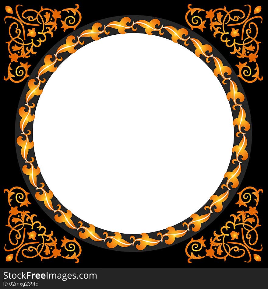 Gold vintage frame with black background