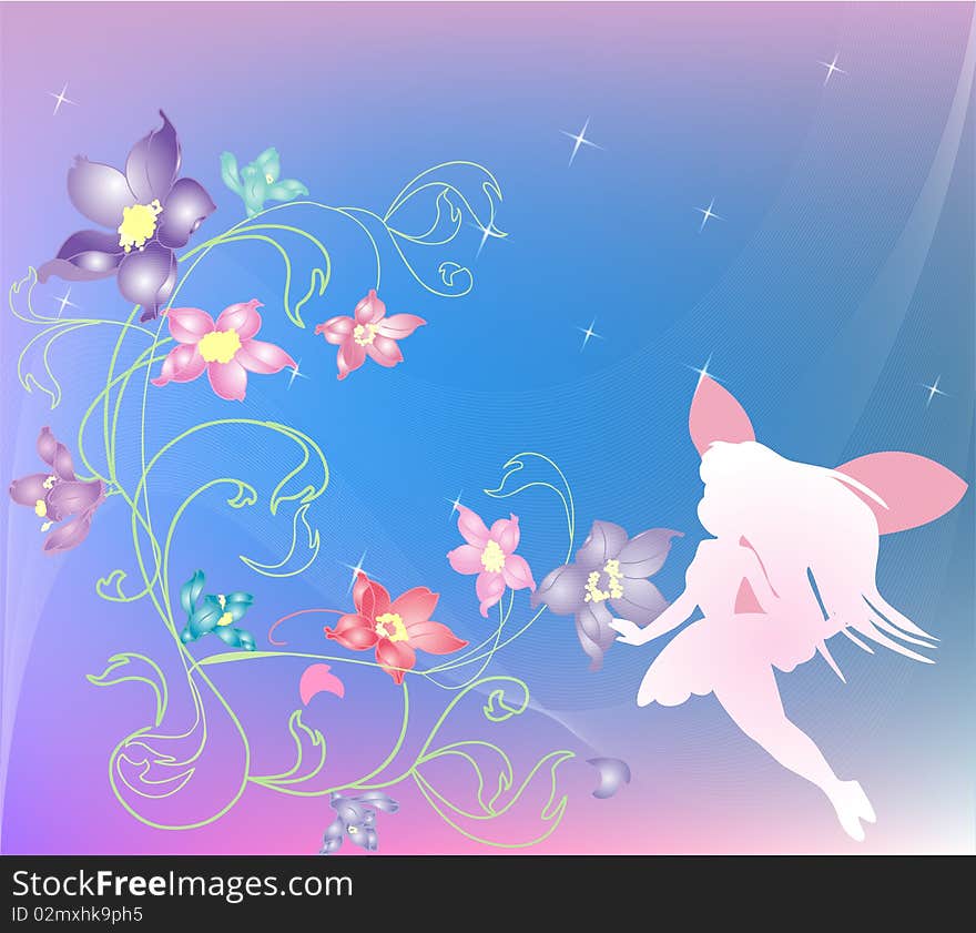 Floral background with little fairy