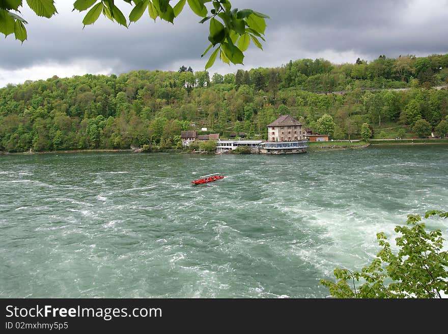 Waterfall Rhine Falls (Rheinfall) At Schaffhausen