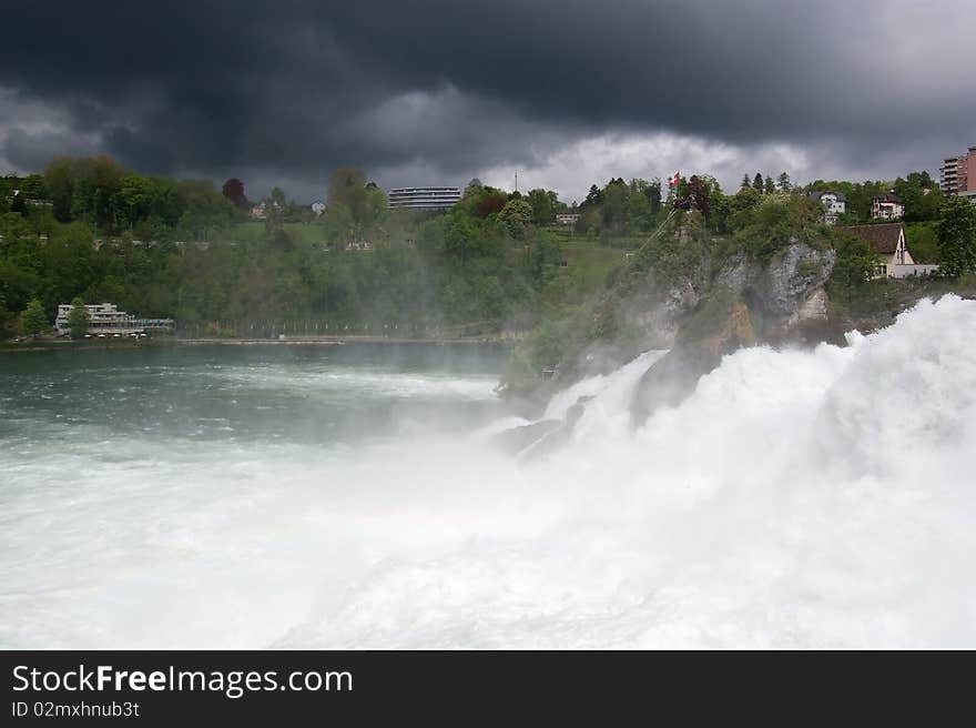 Waterfall Rhine Falls (Rheinfall) at Schaffhausen