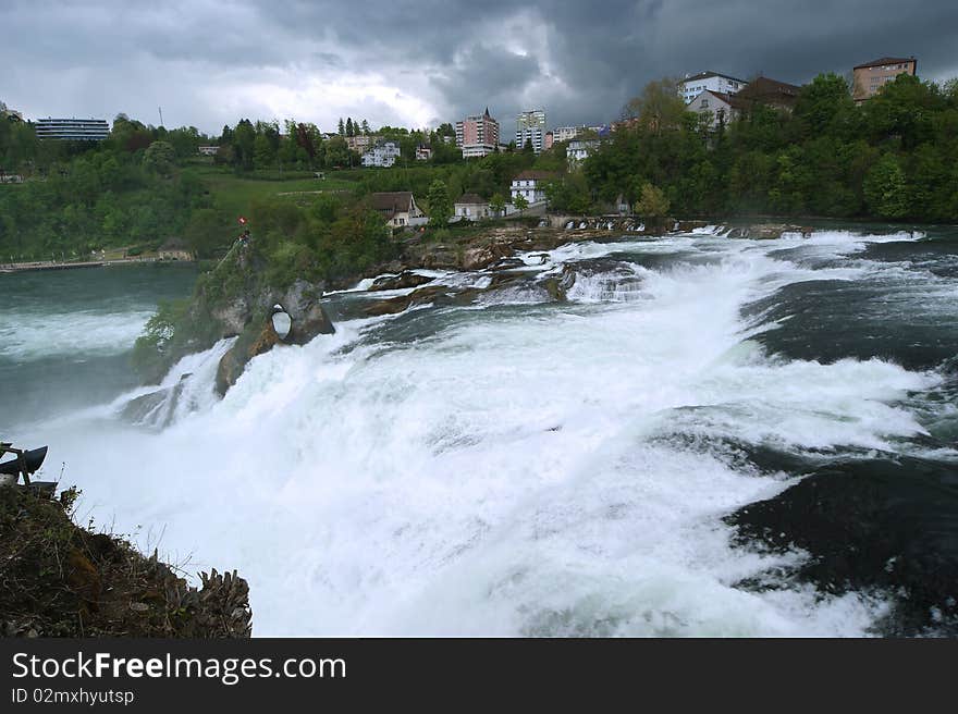 Waterfall Rhine Falls (Rheinfall) at Schaffhausen