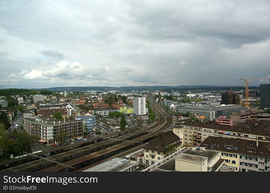 Switzerland, Zurich, view of the city on a foggy spring weather