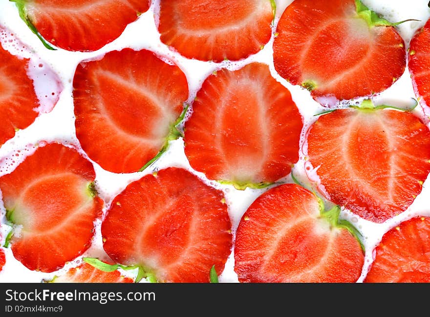 Fresh and juice strawberries in sour cream. Fresh and juice strawberries in sour cream